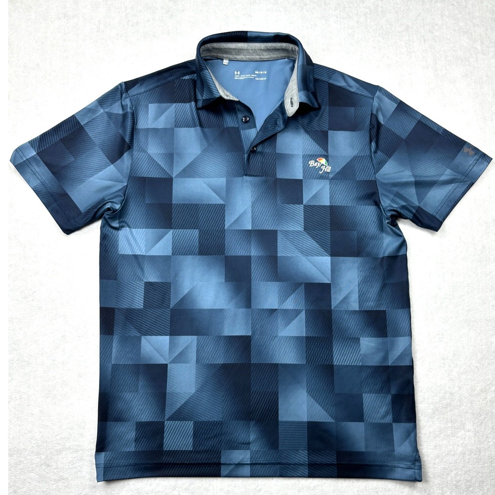 Under Armour Mens Bay Hill Golf Polo Shirt Blue Geometric HeatGear Medium MD
